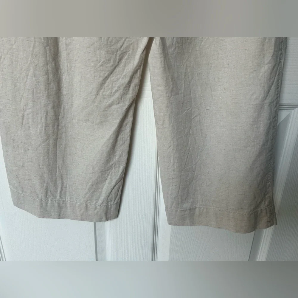 H&M Beige/Cream Pull On High Waisted Wide Leg Linen Blend Pant Size Large